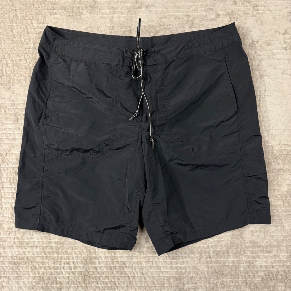 Lands End Womens 16W Board Shorts Black Nylon Swimâ Trunks Drawstring Pockets
